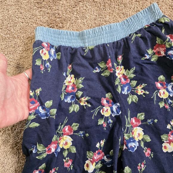 Vintage Floral Pull On Shorts Women M Denim Trim Lounge Pockets Cottage Boho 90s - Picture 4 of 10